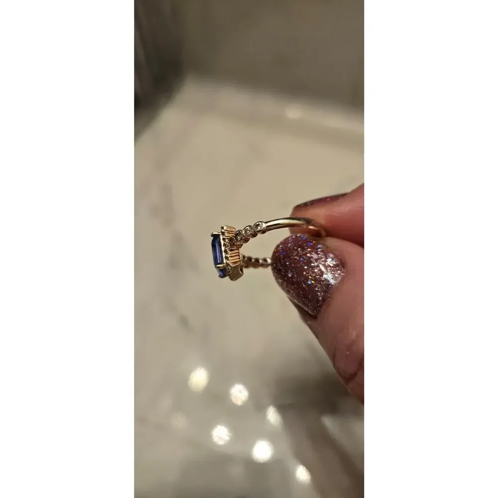 Suzy Levian emerald cut cubic zirconia halo ring size 6.5
